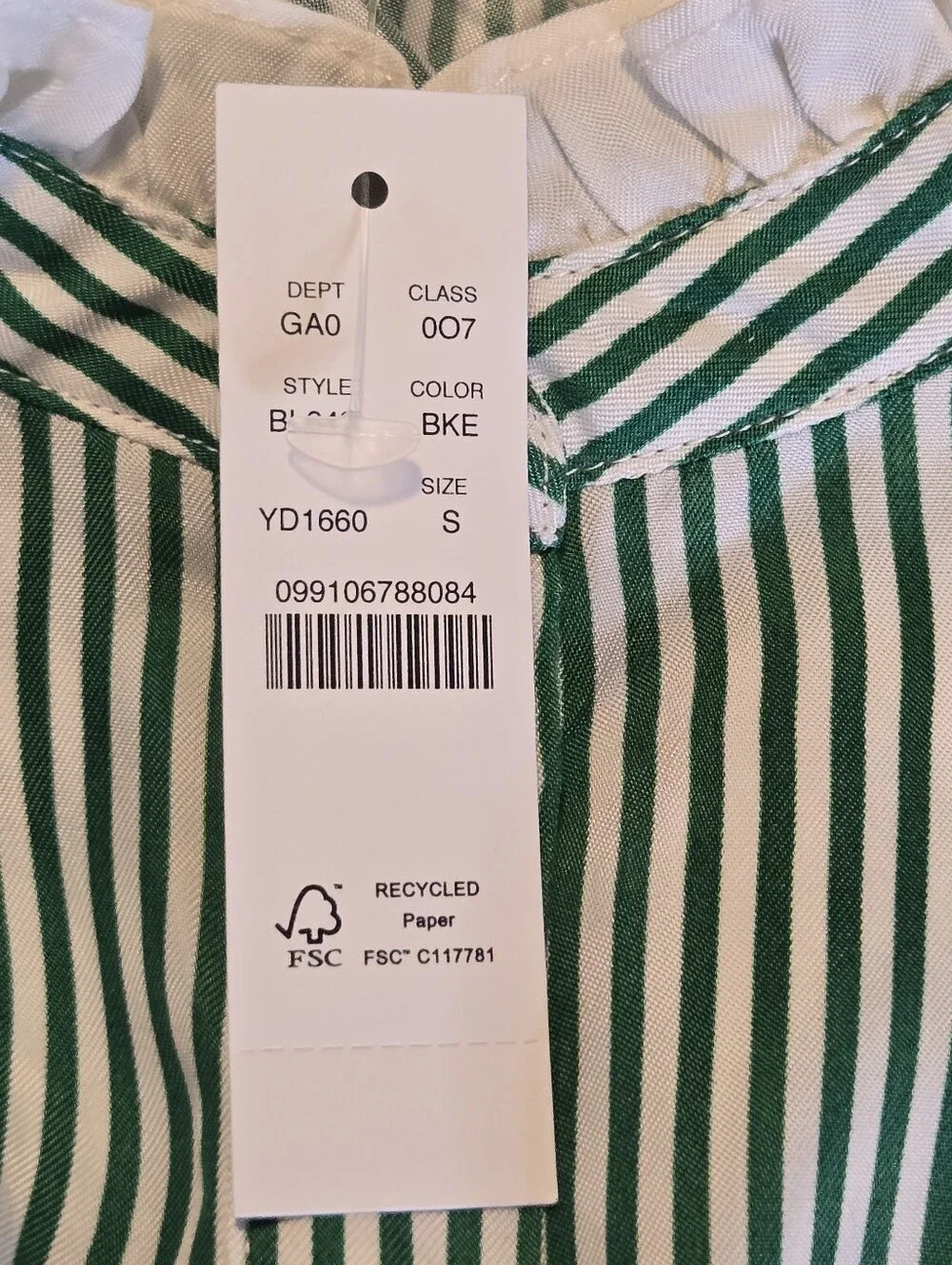 J Crew Womens Kelly Green Striped Cupro Blend Ruffle Trim Button Up Shirt Small
